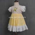 Fashion yellow cotton linen fabric girls baby dresses